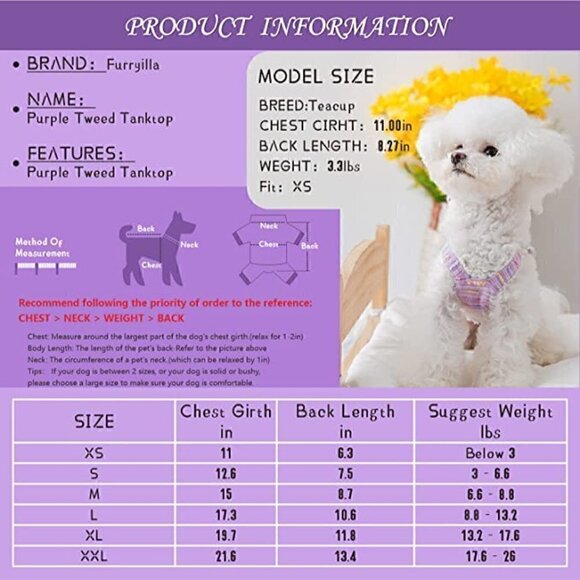 Furryilla Lilac Lace Vest Dog Sweater Tank Top For Small Dogs Size Medium - Picture 6 of 6